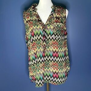 Pomelo- sleeveless women's XL top, colorful chevron print, cool 100% rayon Vneck